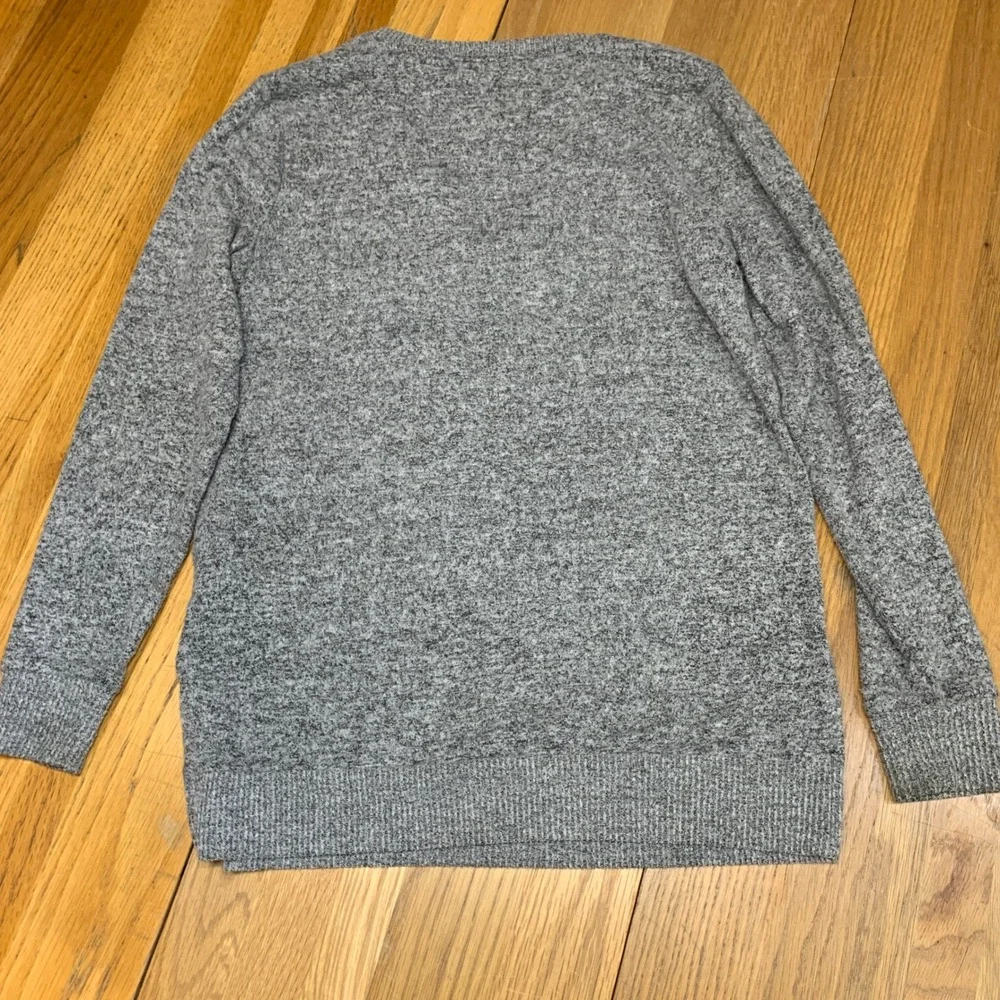 Lucky Brand Womens Grey Marled V-Neck Side Slit Knit Sweater Size‎ S Lightweight
